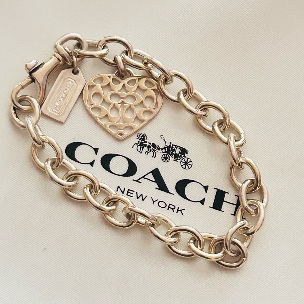Coach 925 Heart Sterling Silver Charm Bracelet
